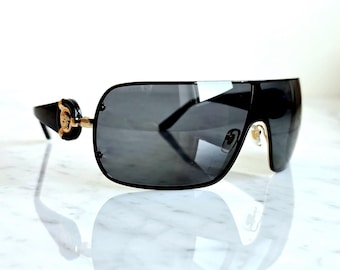VERSACE Vintage Sunglasses Black Gold Medusa Aviator Polarized