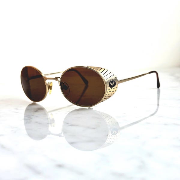 VOGUE vintage sunglasses gold side shield oval brown frame 3153-S steampunk new NOS 90s