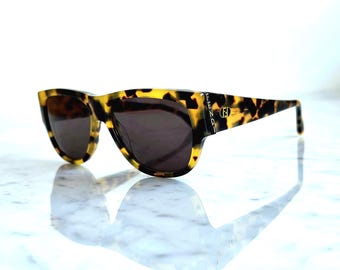 Óculos de sol vintage FENDI quadrados tartaruga marrom preto dourado armação FS164 anos 90/Y2K novos NOS