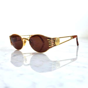 FENDI Vintage Sunglasses Oval Gold FS300 Offset Safety Pin Temples
