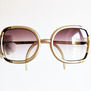 Gafas de sol vintage TED LAPIDUS, raras, cuadradas, estilo francés, máscara dorada, blanca, perla, montura extragrande, fabricadas en Francia, París, años 90, nuevas lentes moradas NOS