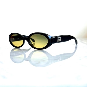 FENDI Vintage Sunglasses Oval Gold FS300 Offset Safety Pin Temples