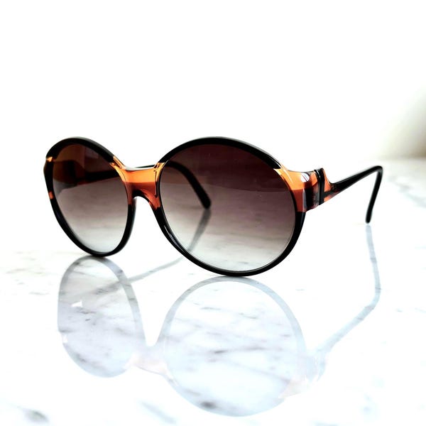 LOZZA vintage Sunglasses oversize round clear orange black frame 60s 70s 80s boho