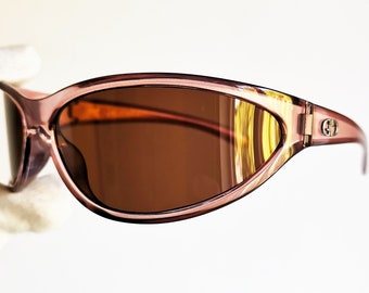 GUCCI Vintage Sunglasses Rare Pink Oval Wraparound Silver GG1495/S