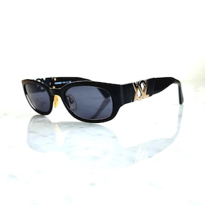 YVES SAINT LAURENT Vintage Ysl Sunglasses Oval Black Gold Monogram YVES SAINT LAURENT Vintage Ysl Sunglasses Oval Black Gold Monogram