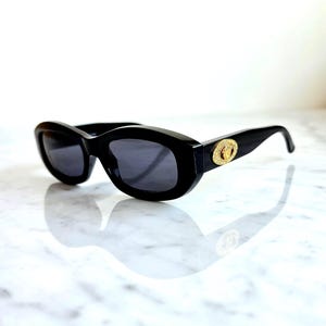 VERSACE Vintage Sunglasses Black Oval Silver Medusa Gianni S68