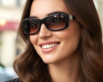 CHANEL Sunglasses Vintage Black White Camellia Flowers Oval