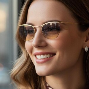 NYLOR ETOILE vintage sunglasses squared half rim frameless gold frame purple orange lens 80s