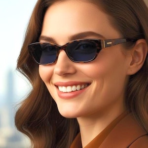 GUCCI vintage sunglasses brown cateye oval rectangular gold GG1419 bayonetta frame blue lenses 90s