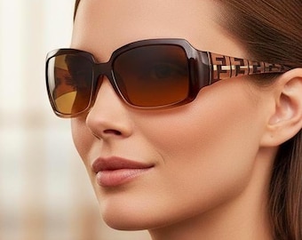 FENDI Vintage Sunglasses Brown Clear Pink FF Squared Wrap FS343