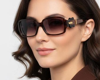 FENDI Vintage Sunglasses Square Black Brown Gold Belt Buckle