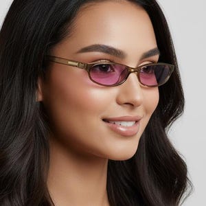 GUCCI vintage sunglasses oval gold champagne small GG2471/N 90s frame Bella Hadid pinked lens