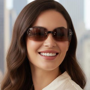 Gafas de sol CHANEL vintage negras cuadradas rectangulares envolventes sin marco 4005 años 90 Y2K