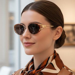 YVES SAINT LAURENT Vintage Sunglasses Clear Gold Brown Cateye Ysl