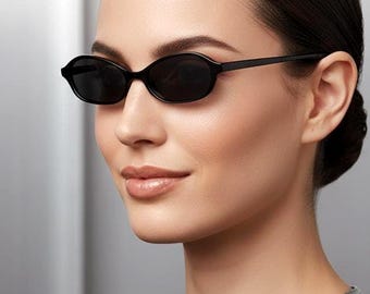 OLIVER PEOPLES Small Vintage Sunglasses Oval Squared Ninette Black