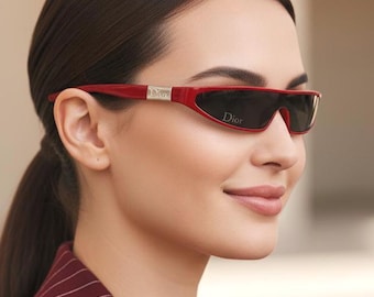 DIOR Vintage Sunglasses Red Silver Small Oval Christian Latest