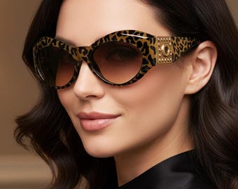 VERSACE Vintage Sunglasses Leopard Cheetah Jaguar Print Animalier