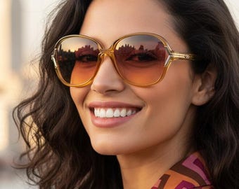 DIOR vintage sunglasses square gold Christian 2136 yellow frame orange red lens NOS 90s