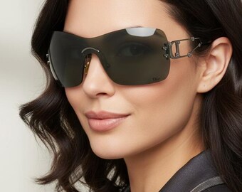 SWEETEST DIOR Vintage Sunglasses Black Mask Wrap Christian Pzl95