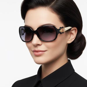 FENDI Vintage Sunglasses Black White Gold Belt Buckle Guitar Frame