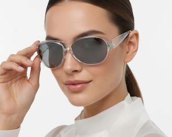 RALPH LAUREN vintage sunglasses clear silver wrap oversize RL8002 frame 90s new Nos polo