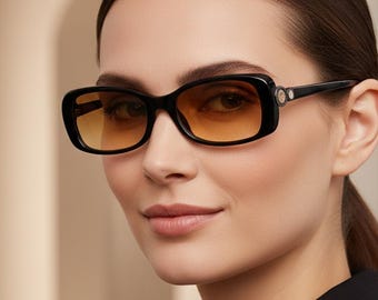 CHANEL Vintage Sunglasses Black Squared Cateye Pearl Silver Ring