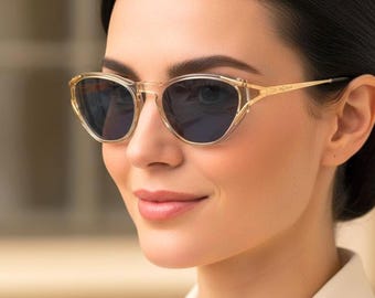 YVES SAINT LAURENT Vintage Sunglasses Clear Gold Green Blue Cateye