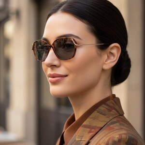 DIOR vintage sunglasses tortoise brown gold square cateye Christian frame gray lens 80s