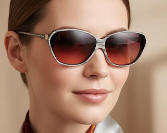 Óculos de sol vintage GIVENCHY branco marrom SG53 pele de cobra Paris oversize olho de gato roxo lente rosa