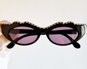 NOUVELLE VAGUE vintage sunglasses rare oval black gold studs white pearl cateye diva venetian mask burlesque baroque rockabilly Rihanna NOS