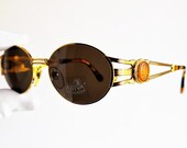 FENDI vintage sunglasses rare oval gold orange frame SL7035 2Chainz Quavo Huncho Tupac supreme roman coin new NOS 90s steampunk goth Migos