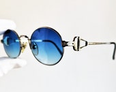 JEAN PAUL GAULTIER vintage Sunglasses Jpg rare round oval steampunk 55-5106 Tupac Offset Migos made in Japan new blue lens spring hinges 90s