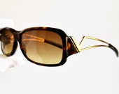 VALENTINO vintage sunglasses rare oval squared wrap wraparound mask V5303 s 90s frame gold temple tortoiseshell brown new yellow lenses NOS