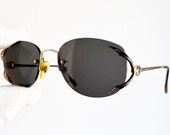 DESIL 14KT rolled GOLD vintage sunglasses rare plated filled aviator oval half rim frameless rimless tear drop shape frame black lens 80s