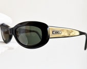 MOSCHINO vintage sunglasses rare small oval black wrap M3541-S silver frame love made in Italy anti-reflection lens 90s Rihanna Lady Gaga