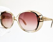 Clear pink vintage sunglasses round oval VON FURSTENBERG v50 rare mask diva strass rhinestones gold stud Rihanna Lady Gaga Madonna frame 80s