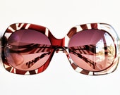BADGLEY MISCHKA oversize sunglasses vintage rare square French style frame new pink purple lens made in Japan zebra red white stripes 90s