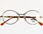 MOSCHINO by PERSOL vintage Eyewear rare eyeglasses gold oval Sunglasses chain frame clear lens round steampunk Tupac Migos Rihanna New NOS