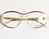 YVES SAINT LAURENT vintage eyewear Ysl rare eyeglasses Gold red clear Sunglasses made in France Here oval wrap 90s 80s frame New Nos