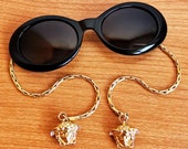 VERSACE vintage sunglasses rare oval black gold bracelet earrings medusa 403 M Gianni Migos Biggie 2Chainz Rihanna Lady Gaga new NOS 90s y2k