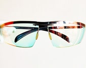 CHANEL sunglasses vintage rare oval wrap wraparound half rim rimless made in Italy 6001 blue small tiny frame 90s clear red green flash lens