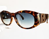VERSACE vintage sunglasses rare T24 oval brown mask gold greek key genuine Gianni 90s Notorious Big Biggie Tupac Migos Rihanna new blue lens