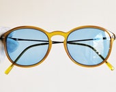 ARMANI vintage sunglasses rare oval round yellow silver 90s Johnny Depp frame Emporio Giorgio GA635 supreme steampunk new light blue lenses