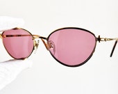GERALD GENTA gold plated filled sunglasses vintage rare oval Paris made in Italy 90s Tupac Migos Bad Bunny cateye frame new pink lens NOS