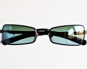 FENDI vintage sunglasses rare rectangular trapeze geometric tiny frame supreme iridescent blue purple grape made in Italy small new NOS 90s