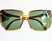 PERSOL square vintage sunglasses oversize rare French style big Rihanna Lady Gaga Kylie Jenner clear brown P45 frame green lens 70s new NOS
