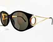 DIOR vintage Sunglasses rare oval round oversize big flat lens Christian 2661 diva oval black gold ring mask Lady Gaga Rihanna frame 80s 90s