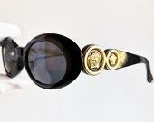 VERSACE vintage sunglasses rare 527 oval black gold ring medusa Gianni 90s Notorious Big Tupac Rihanna Migos Bad Bunny frame new NOS hype