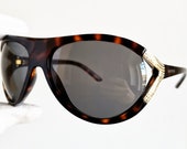 VALENTINO vintage Sunglasses rare gold tortoise brown oval half rim mask 5509 S frame rhinestone strass wrap Rihanna Lady Gaga new NOS 90s