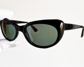 PERSOL RATTI vintage SUNGLASSES rare oval retro cat eye woman black frame collectable wrap wraparound diva acetate shade new lens Lady Gaga